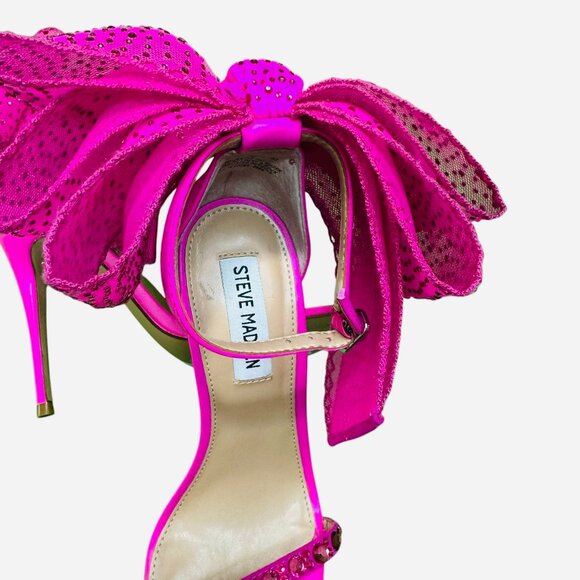 Steve Madden Benni Rhinestone Embellished Bow Back Sandals. Fuscia. Size: 7M - Picture 2 of 6